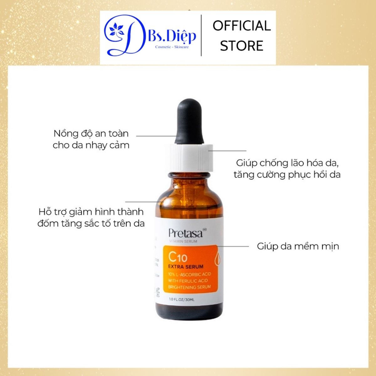 Tinh chất pretasa làm sáng da mờ thâm PRETASA C10 EXTRA SERUM 30ml