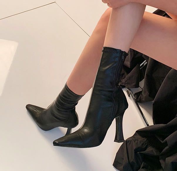 Giày boot da nữ cổ lửng gót 8cm ÔM CHÂN GBN9701