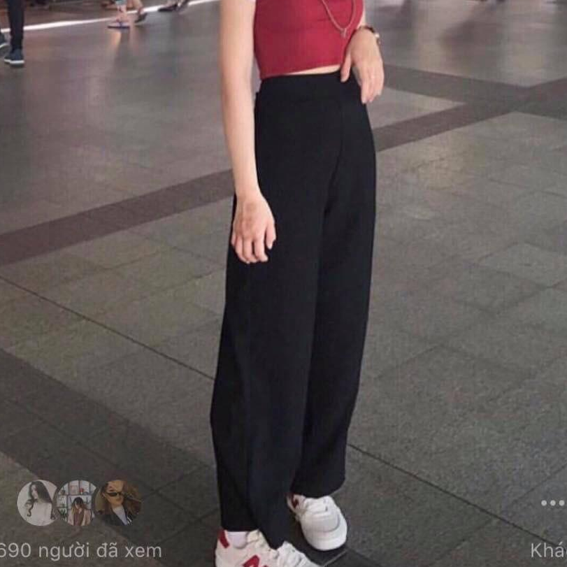 Quần culottes đen ống rộng đơn giản mix đồ xinh xinh chất tuyết mưa