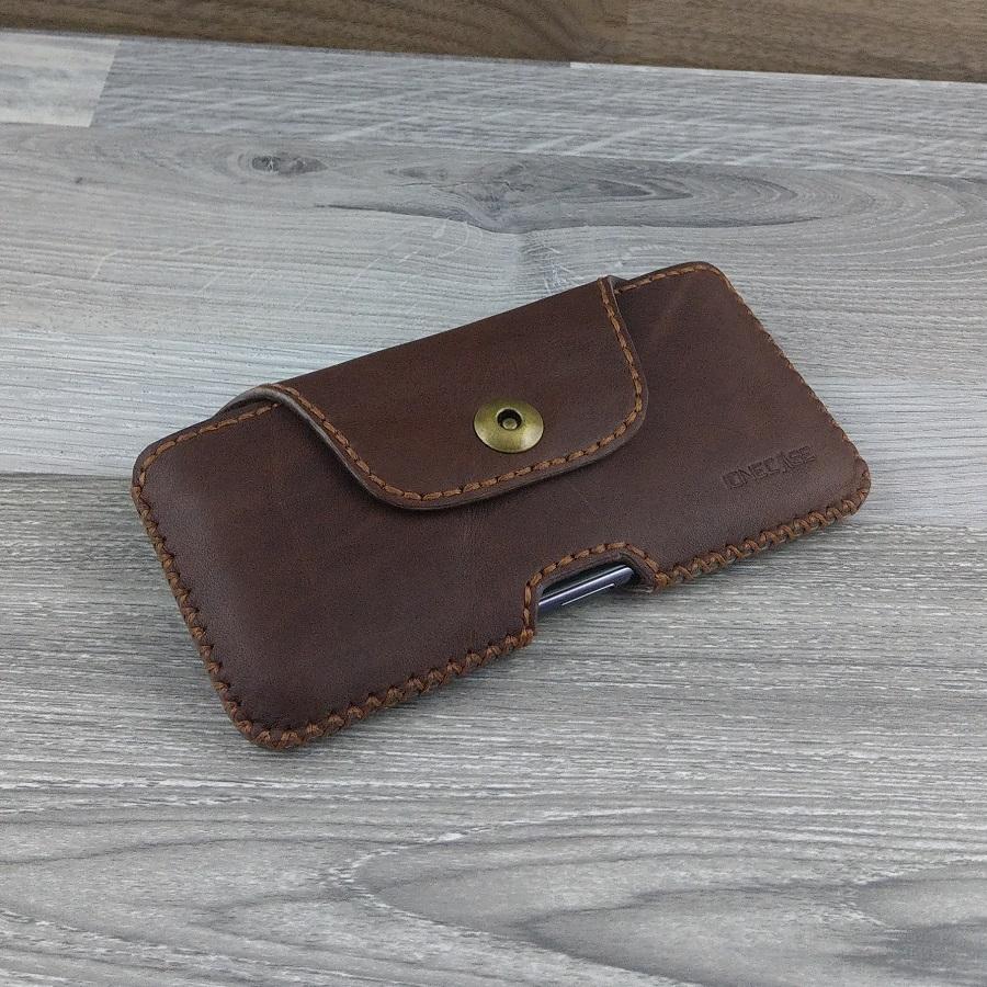 Bao Da Đeo Lưng iphone 11 pro max Da Sáp Nâu Cafe