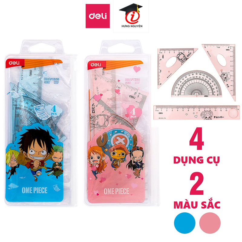 Bộ thước kẻ, eke, đo độ 15cm 4 chiếc One Piece H17 (Deli)