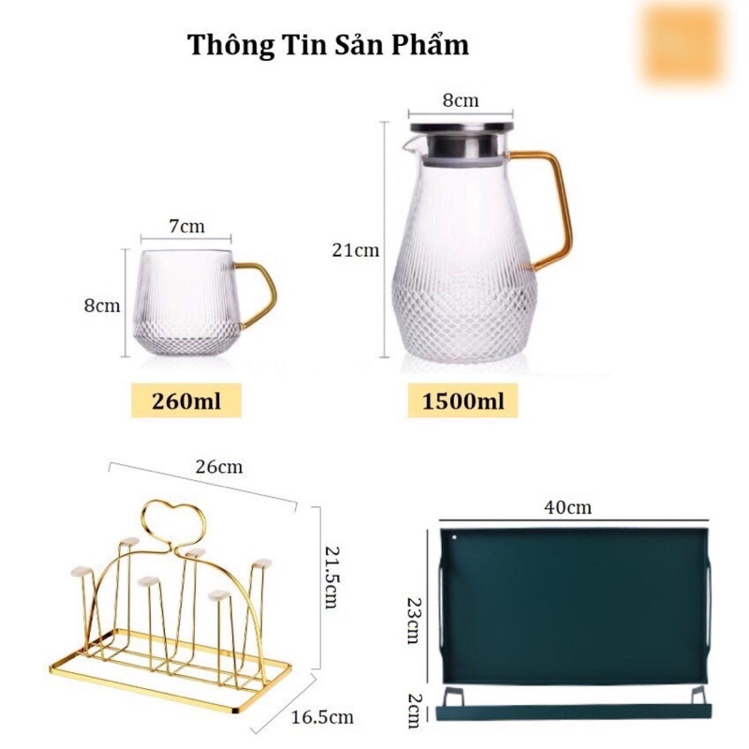 Combo bình cốc kèm giá úp và khay chữ nhật
