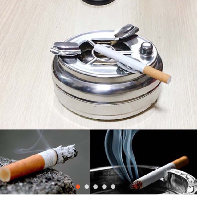 Gạt Tàn Inox Bấm Nút Tiện Dụng