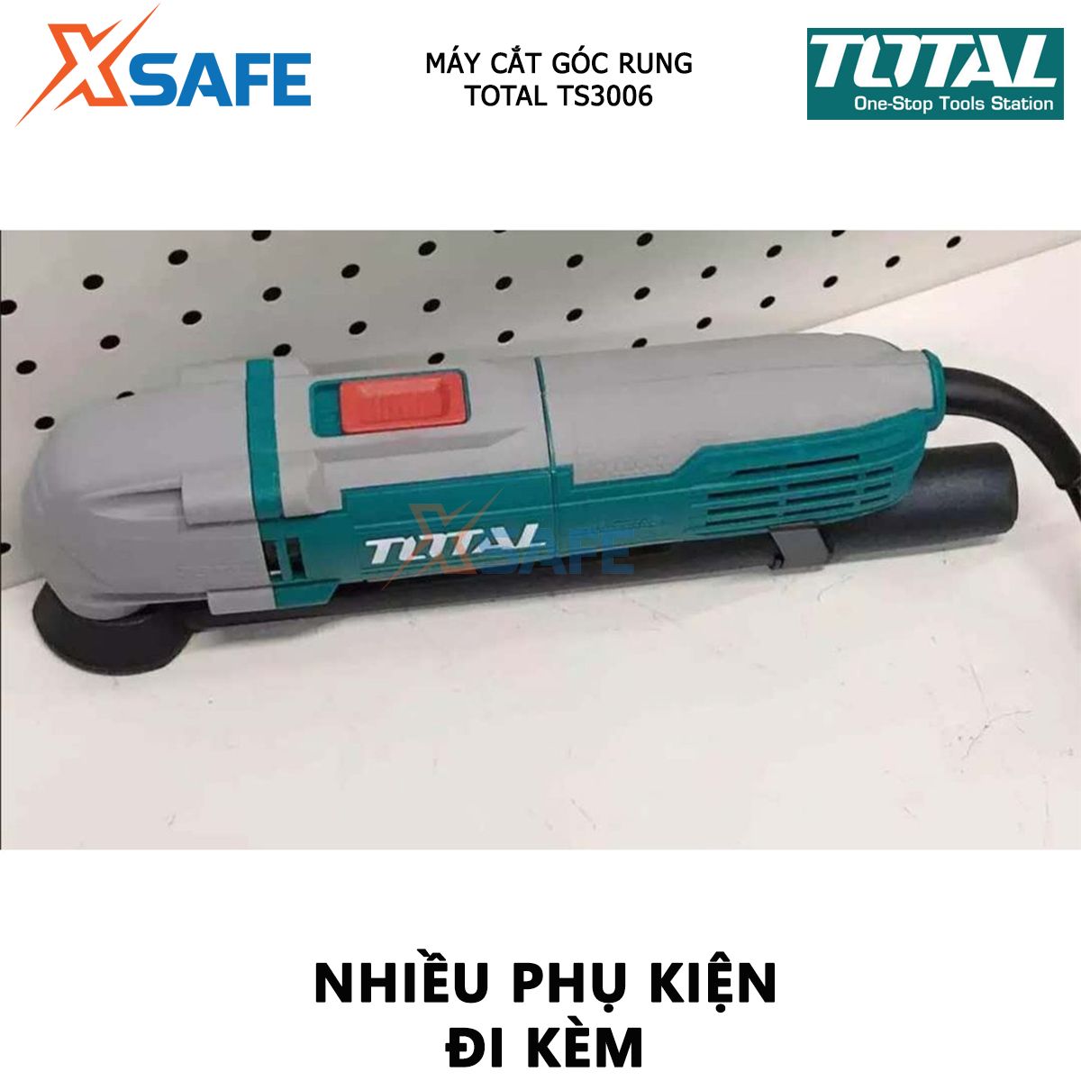 Máy cắt cầm tay Total TS3006 máy cắt góc rung 300W, tốc độ không tải 10000-20000r / phút, kèm dao cạo nhám, lưỡi cắt, lưỡi cưa phân khúc, giấy nhám đồng bằng và 3 giấy nhám, không kèm pin và sạc