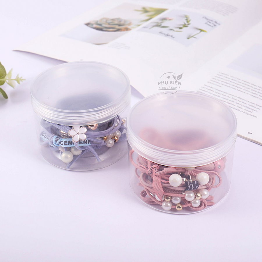 [HCM]Bộ 12 thun cột tóc Hàn Quốc dễ thương - Gồm hộp (Đen)