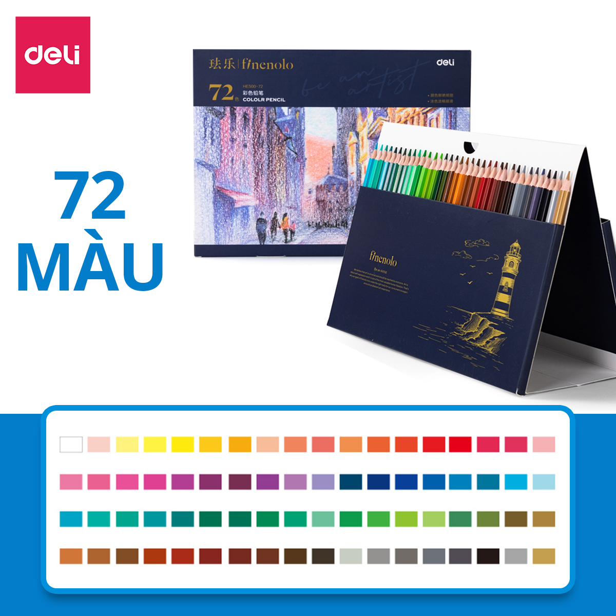 Hộp bút chì màu gốc dầu cao cấp deli - 36/48/72 màu tươi đậm tô vẽ tranh phác thảo học sinh tới chuyên nghiệp