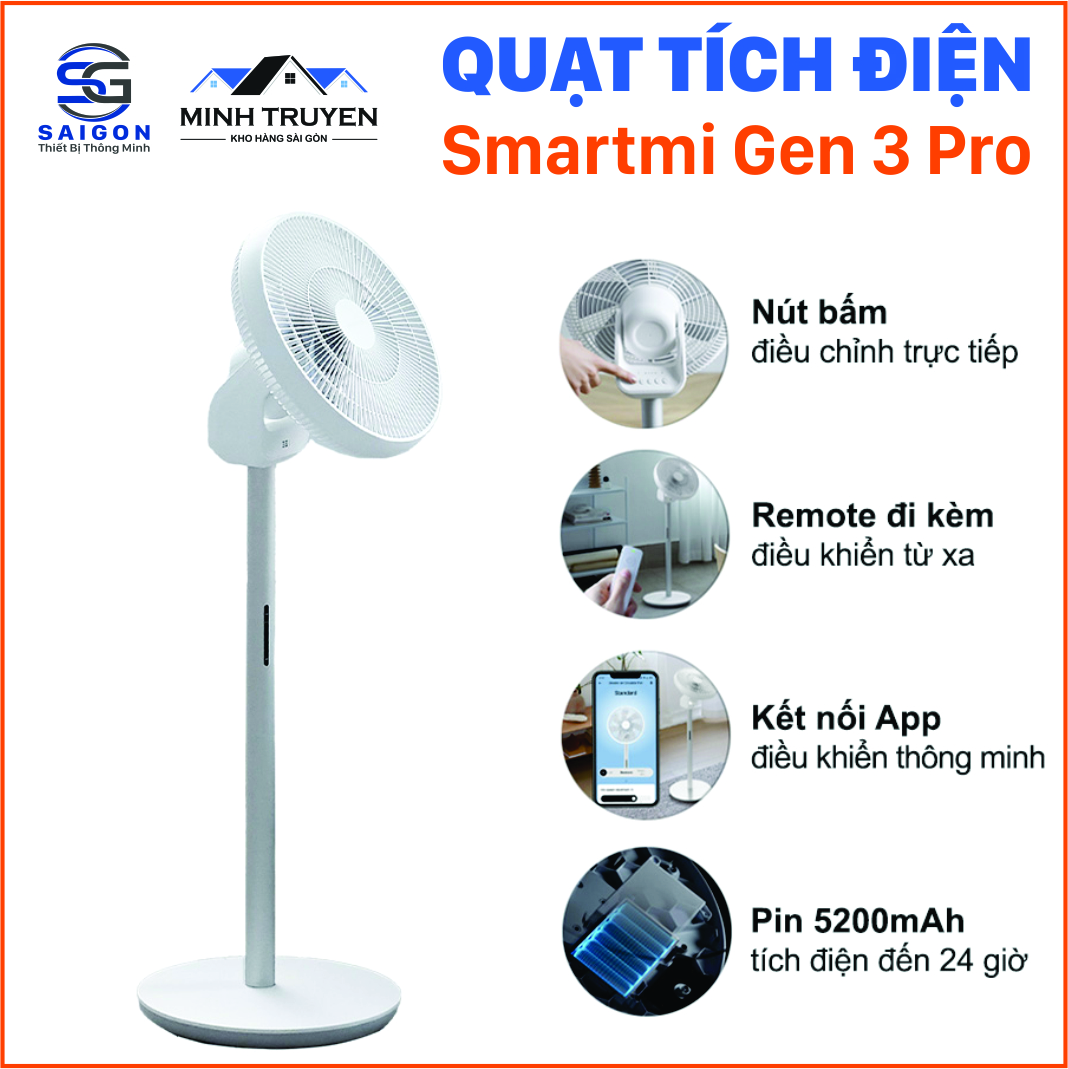 Quạt Tích Điện Xiaomi Smartmi Gen 3 Pro Circulation Fan 36W, 24h sử dụng, Dùng cáp sạc