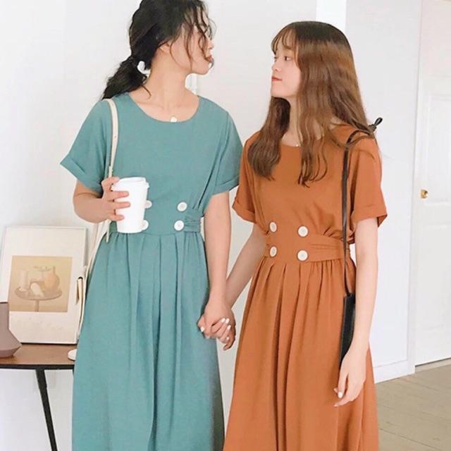[HCM]Đầm 4 nút trắng thắt eo