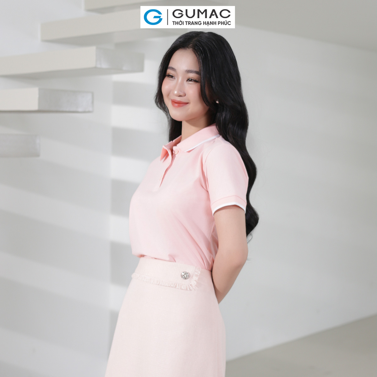 Áo thun polo nữ màu hồng - tím thời trang GUMAC có cổ đẹp thiết kế trơn cơ bản PLE03028 - LPLE0510