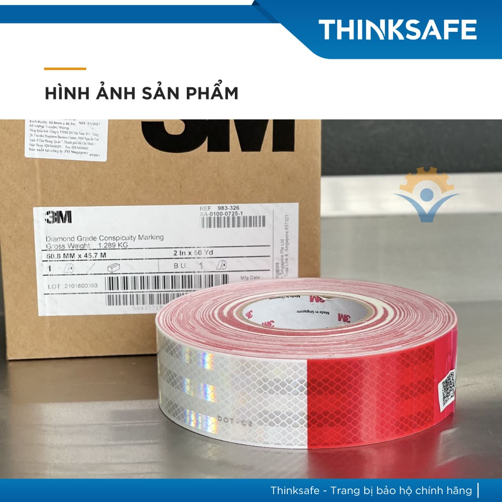 Băng keo phản quang 3M 983 trắng - đỏ, phản quang theo cấu trúc kim cương bền màu chuyên dùng phản quang xe máy ôtô nhà xưởng - Bảo hộ Thinksafe