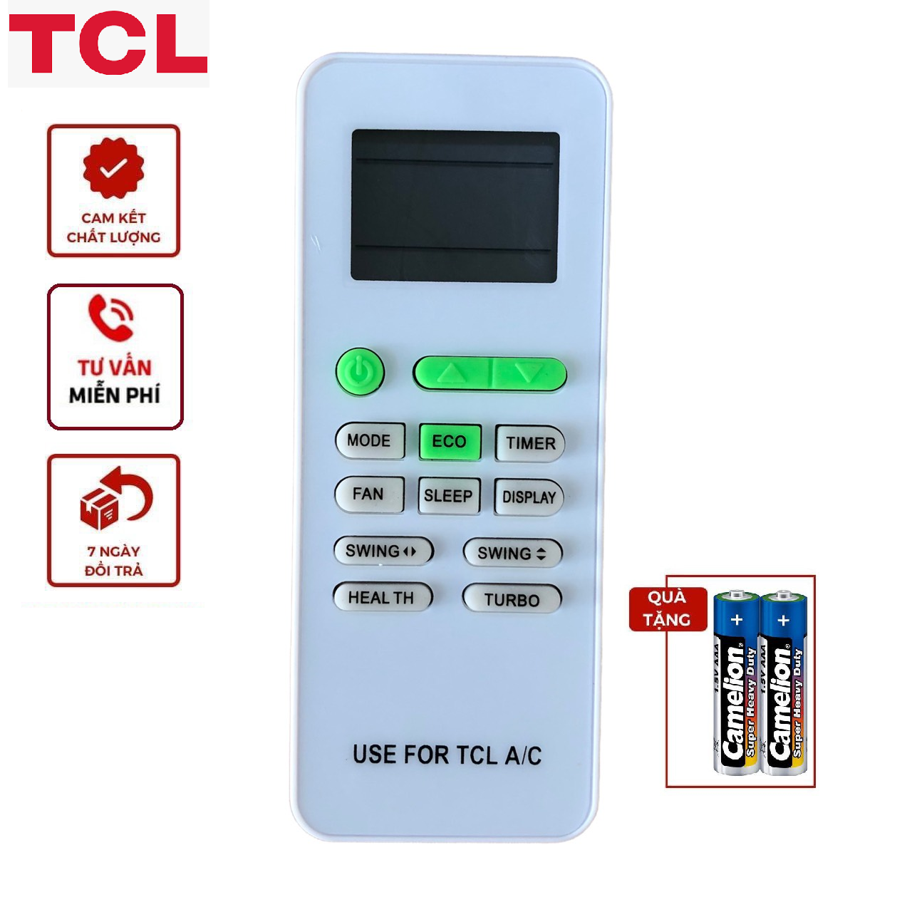 Điều khiển điều hoà tcl có 3 nút xanh - remote máy lạnh tcl loại mới có 3 nút xanh - đầu bấm điều khiển điều hoà tcl - remote máy lạnh tcl loại mới có 3 nút xanh - tặng kèm pin