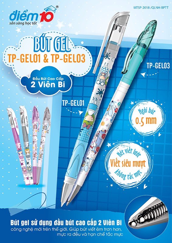 Bút Gel Điểm 10 Handle TP-GEL01, mực tím  (combo 2 cây)