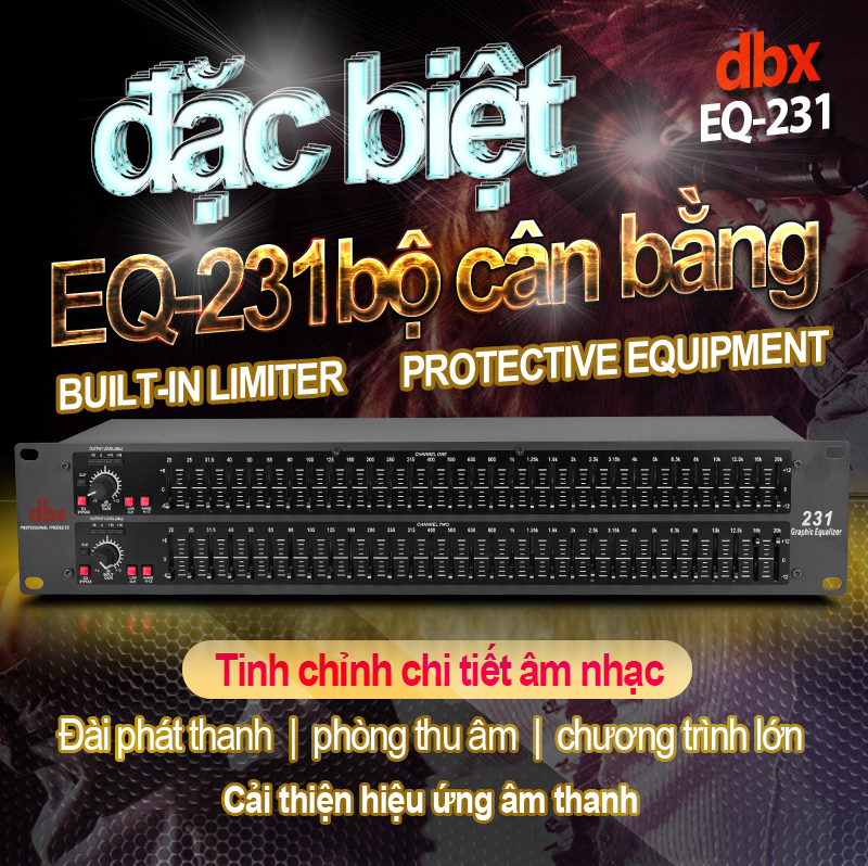 Thiết bị lọc tiếng, máy lọc nhiễu tiếng, thiết bị lọc tiếng âm thanh, lọc tiếng equalizer dbx 231, hỗ trợ nâng tiếng cho dàn âm thanh gia đình, bộ chỉnh âm chuyên nghiệp, lọc âm karaoke phục vụ hội trường, sân khấu biểu diễn