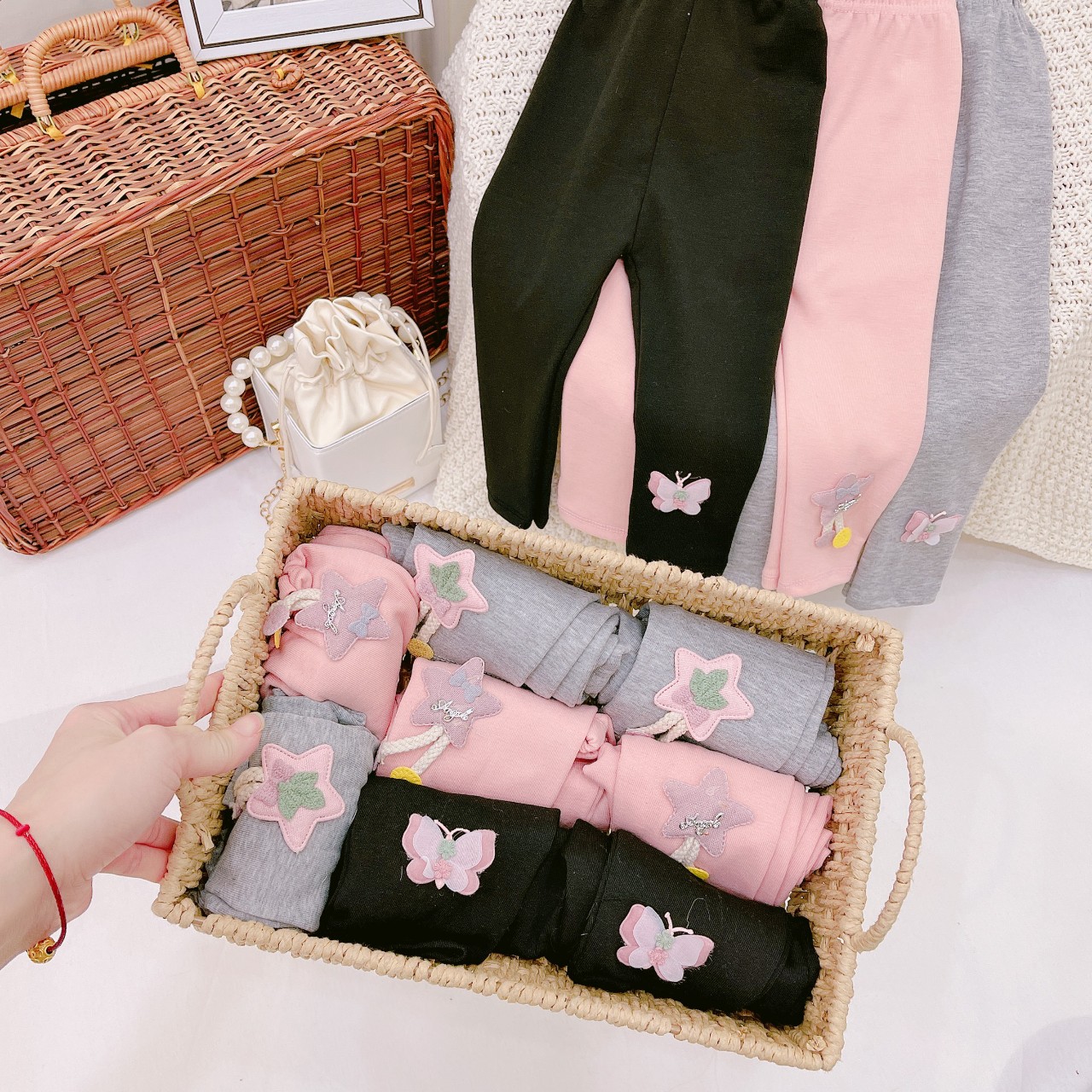 Quần legging bé gái đính nơ 8-33kg