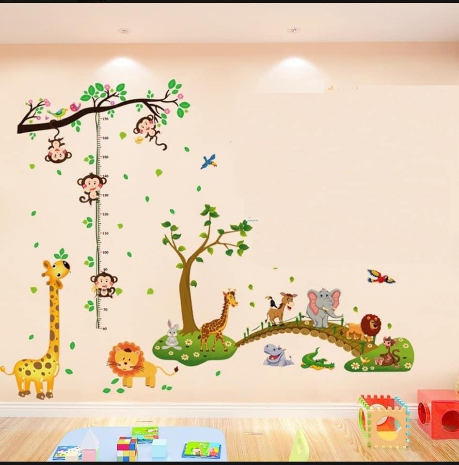[HCM]DECAL DÁN TƯỜNG THƯỚC ĐO HƯƠU VÀNG VÀ ĐOÀN TÀU THÚ