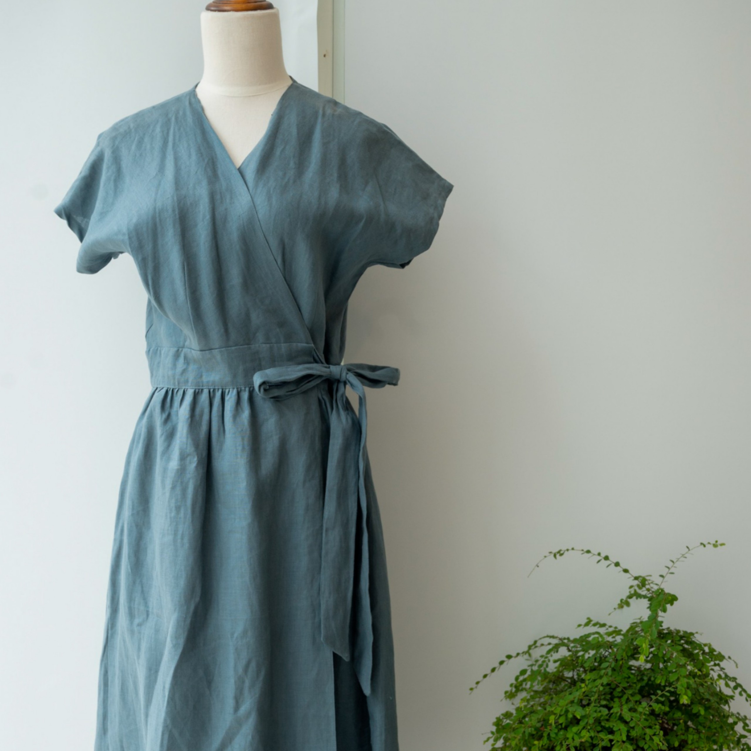 Anam Premium linen hip wrap dress