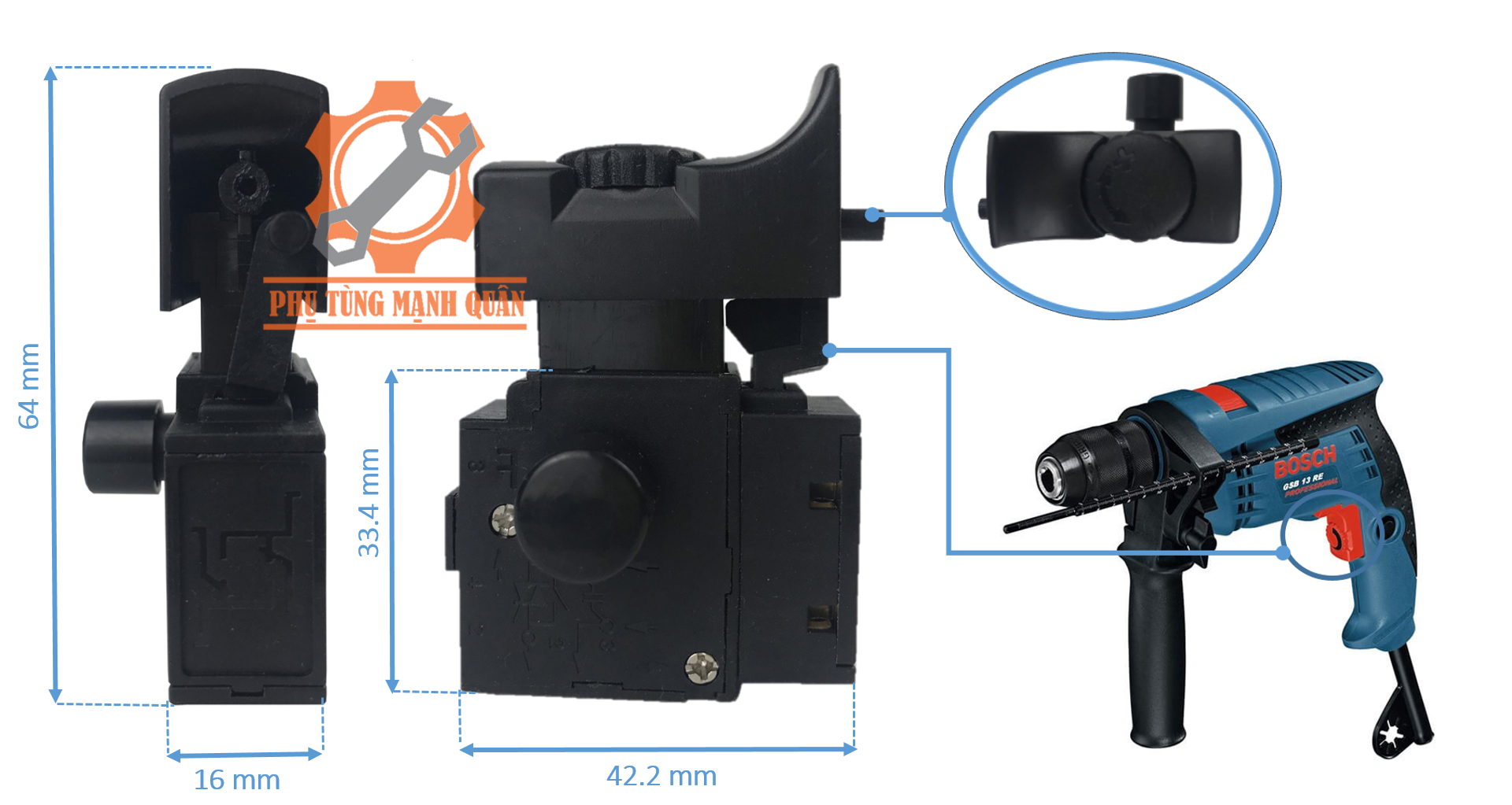 Công tắc máy khoan BOSCHH đầu 13mm