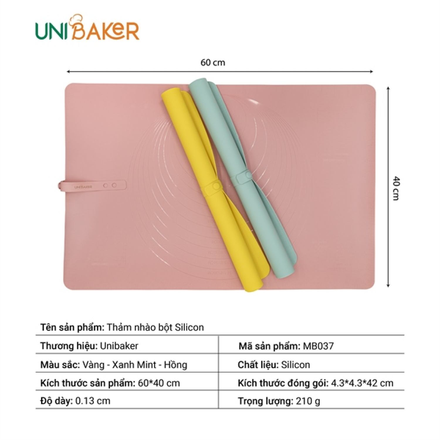 Thảm nhào bột Silicon Unibaker hàng cao cấp