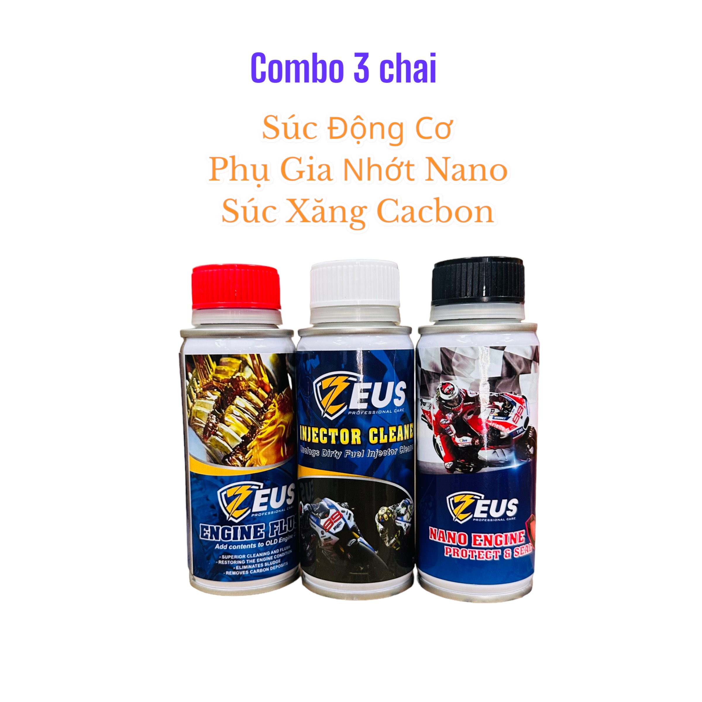 Combo 3 chai zeus súc động cơ + phụ gia nhớt nano + súc cặn cacbon nhiên liệu