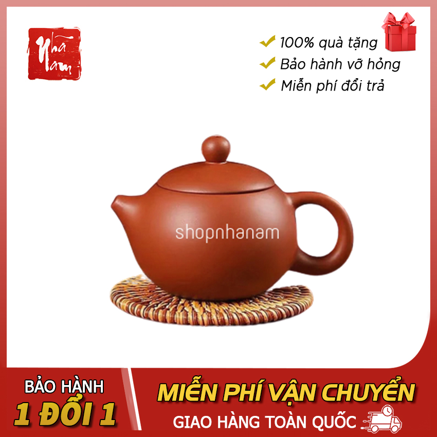 Ấm trà tử sa Nghi Hưng tiêu chuẩn dáng tròn vòi ngắn, bộ ấm chén trà đạo - Phong thủy Nhã nam