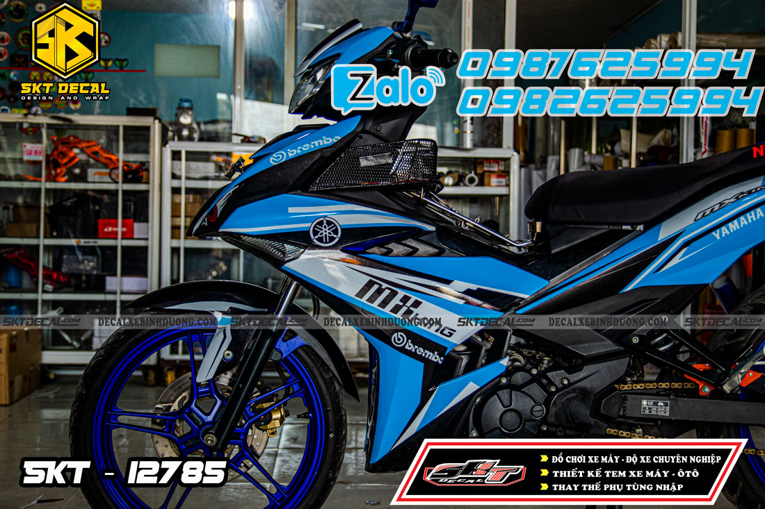 tem trùm xe exciter 150 xanh đen bạc mxking