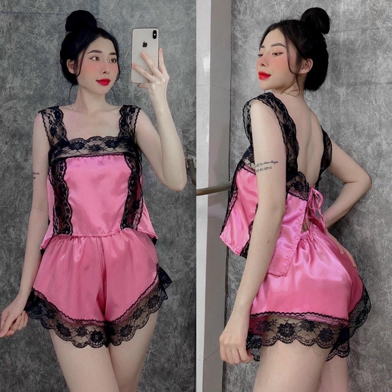 Đồ ngủ sexy phối ren,Đồ ngủ sexy phi lụa cột dây (ảnh +video thật)