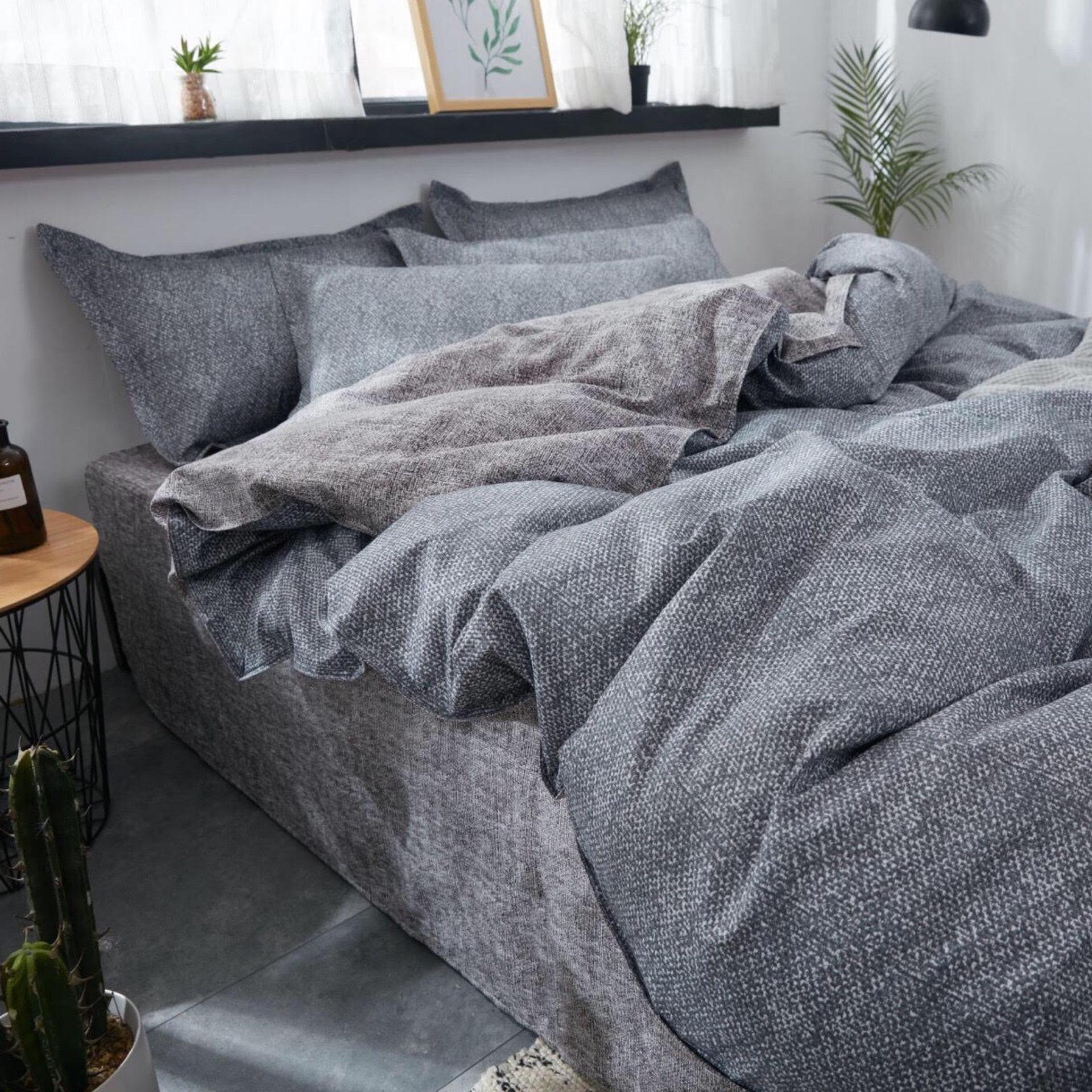 [ MIỄN PHÍ VẬN CHUYỂN ]-Bộ chăn ga gối basic kẻ xước phối xám ghi.