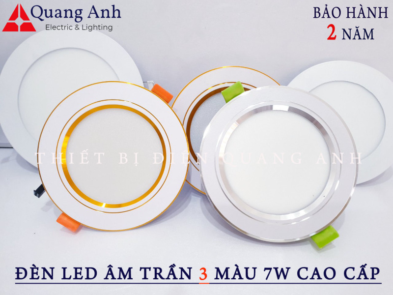 Bộ 10 Đèn Led Âm Trần 3 màu 7w Cao cấp. Ánh sáng: 3 chế độ ánh sáng trắng / vàng / trung tính