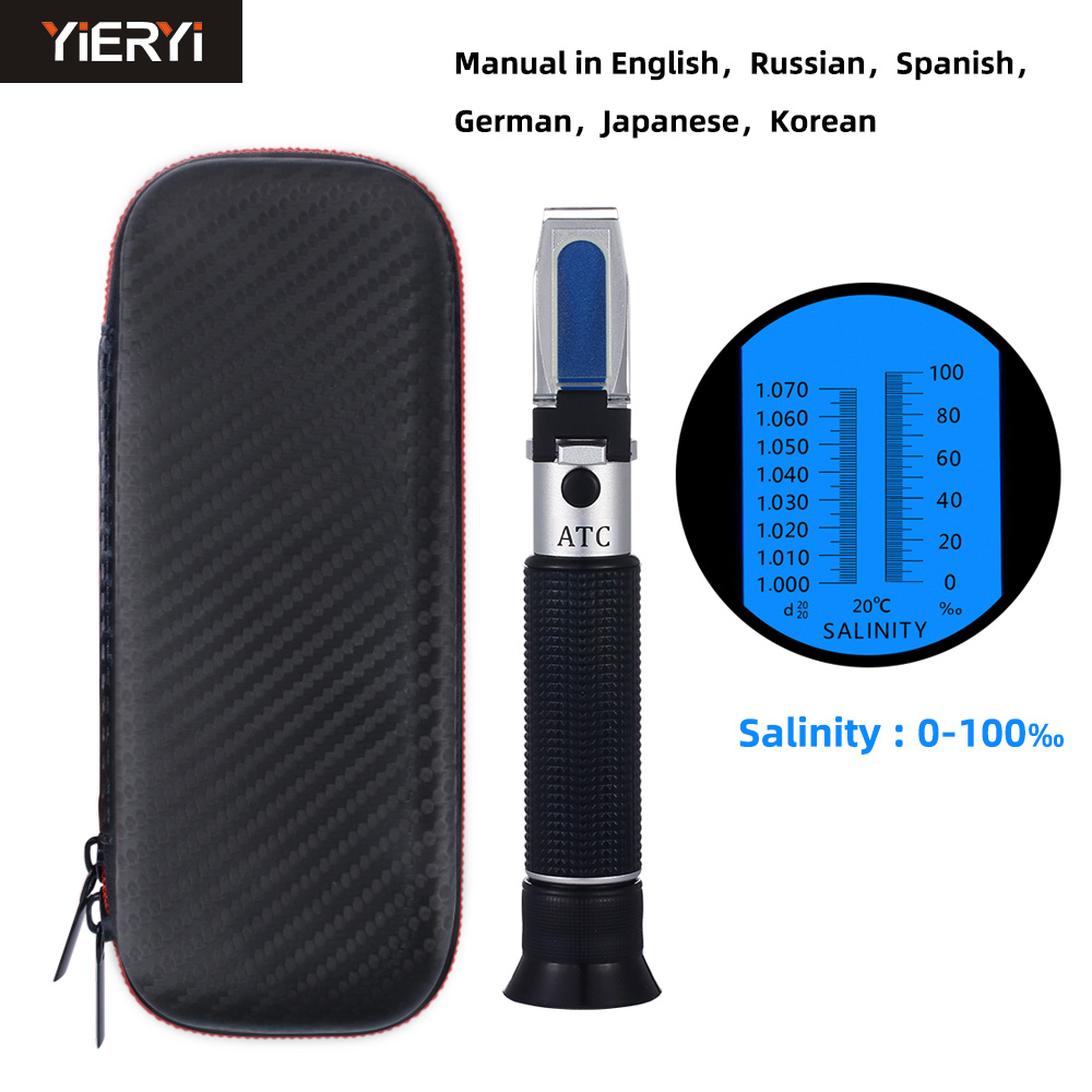 2019 New Handheld 0-10% refractometer 1.000-1.070SG Salinity Seawater salinometer ATC from 10 to 30C portable refractometer with hard box