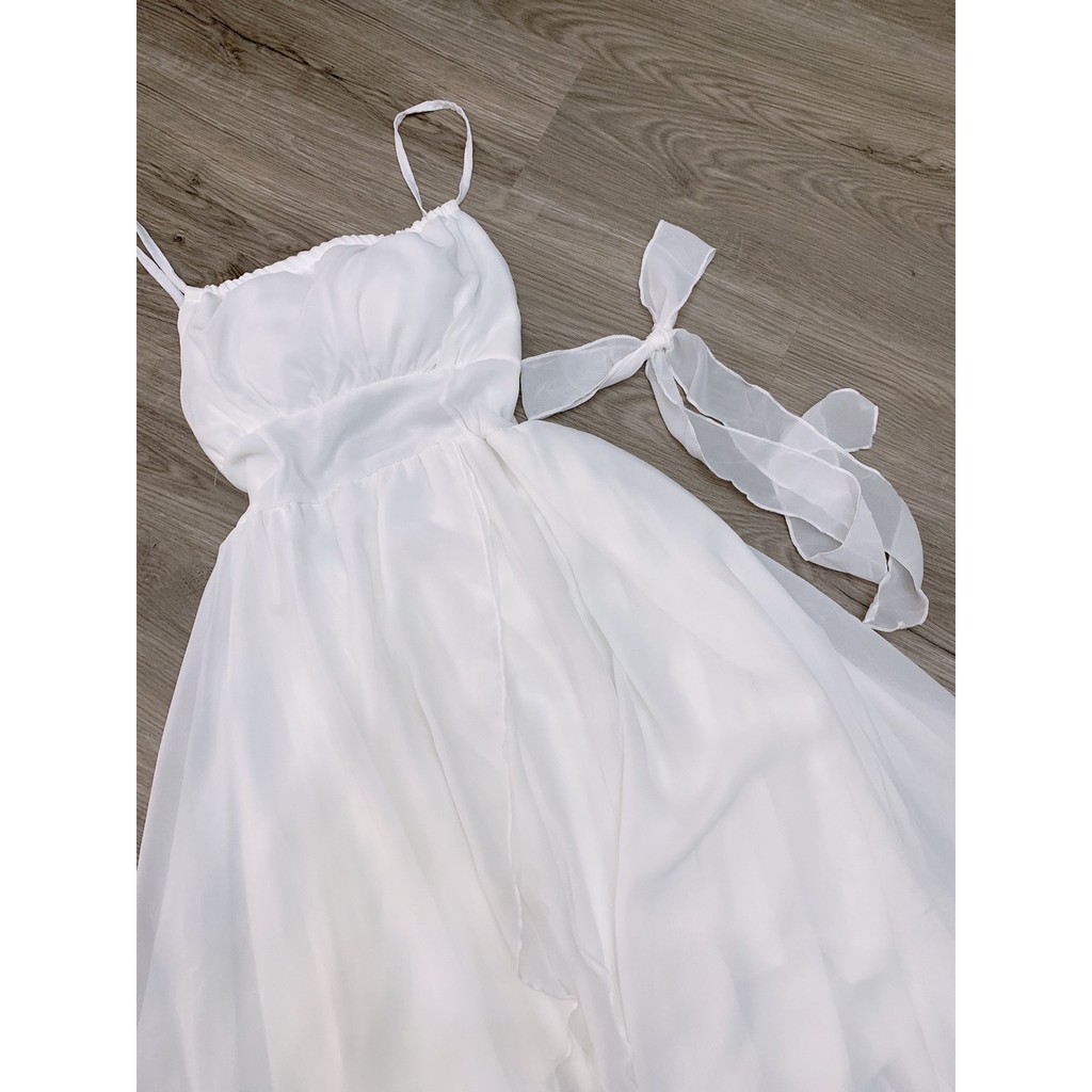 [FreeShip] Đầm maxi đi biển trắng đan lưng