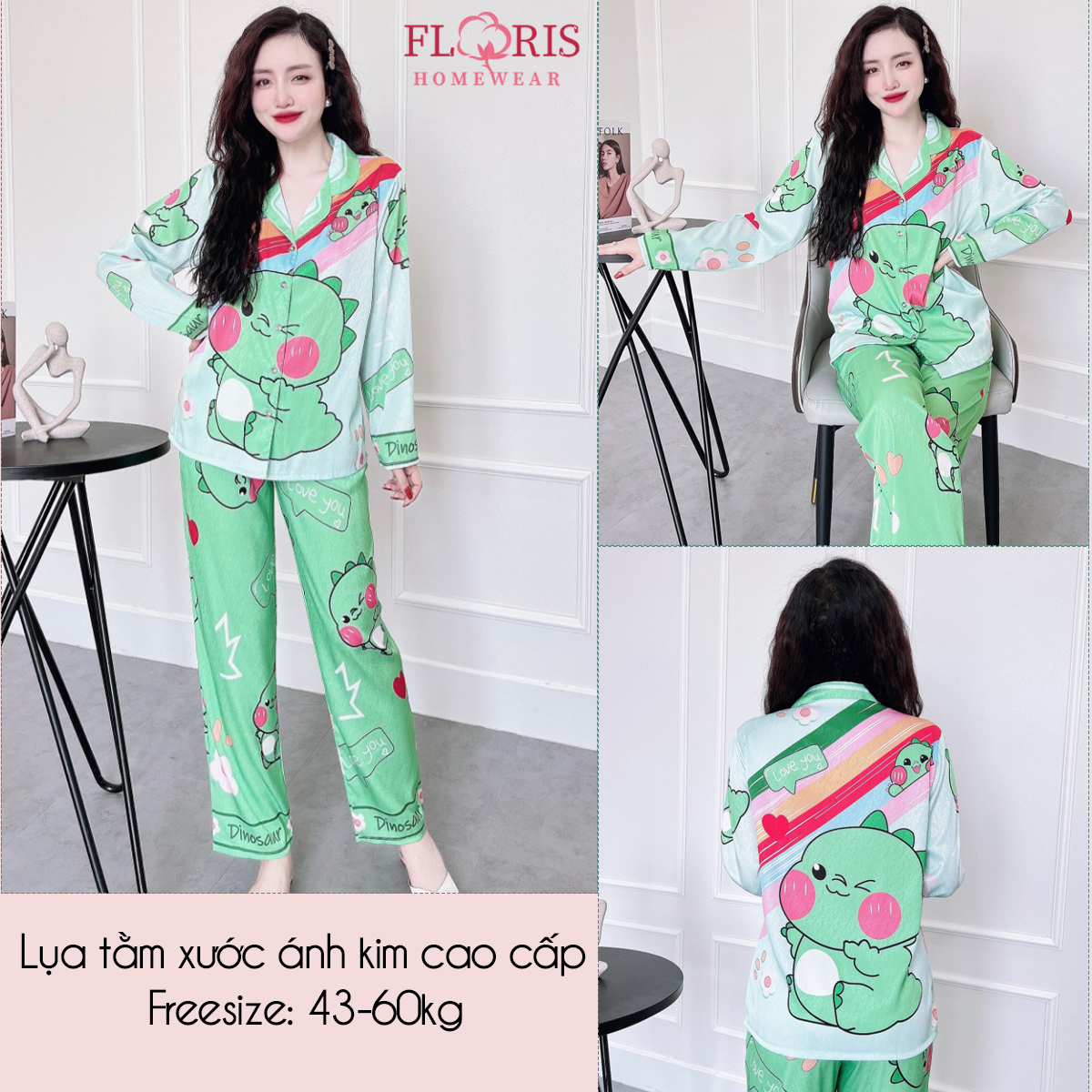 Đồ ngủ pijama mặc nhà lụa xước in hình 5D dễ thương