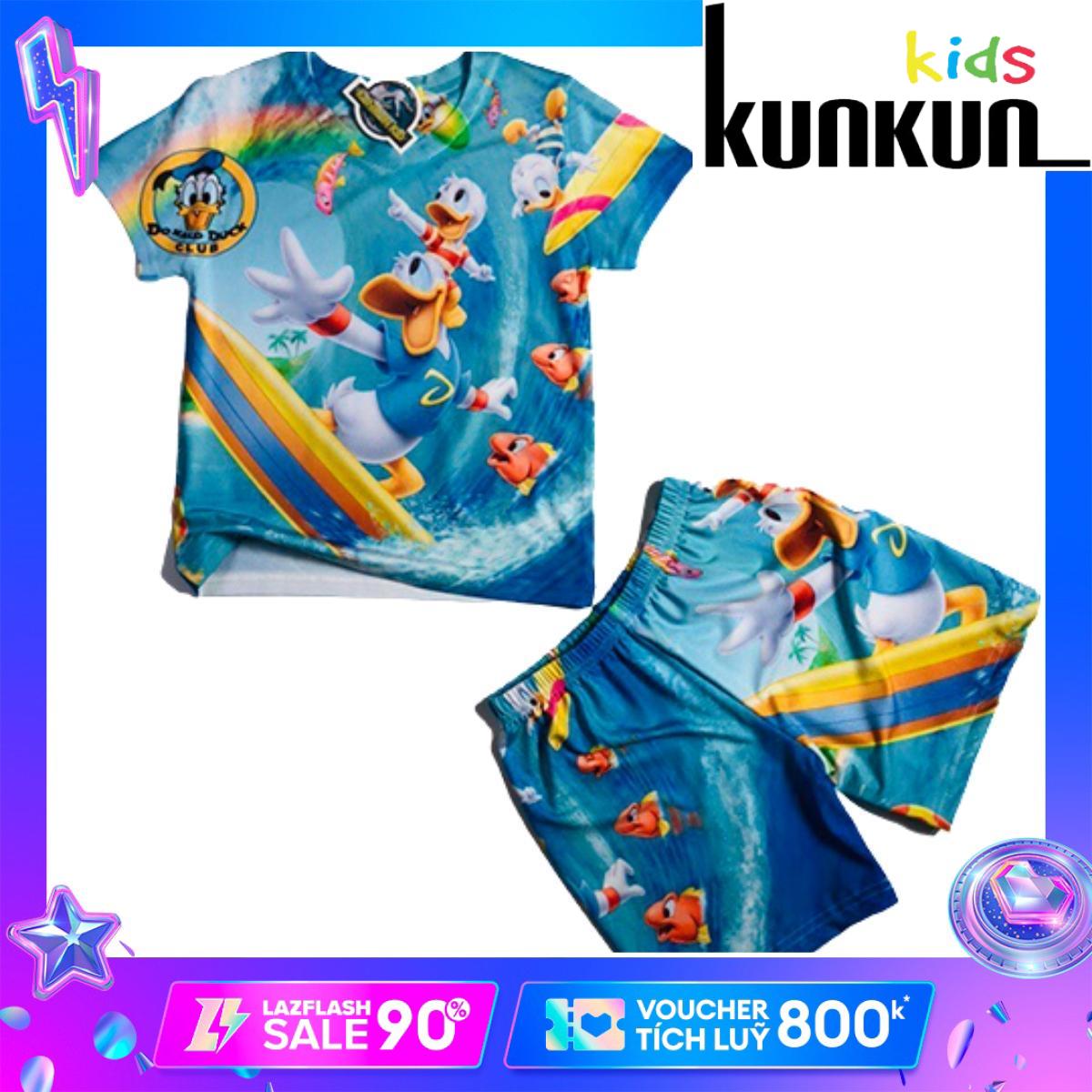 Quần áo bé trai Thun lạnh size đại cho bé từ 10kg-60kg In 3D Hình Hoạt Hình Vịt Donal Kunkun TP069