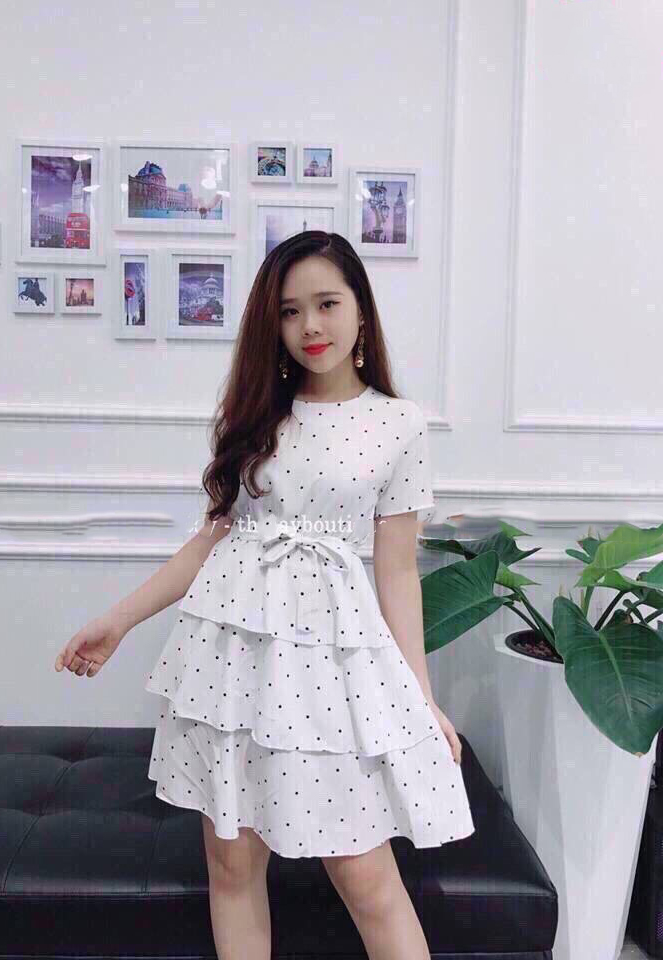 Váy Đầm Chấm Bi 3 Tầng Chất Liệu Kate Lụa Thời Trang Nữ