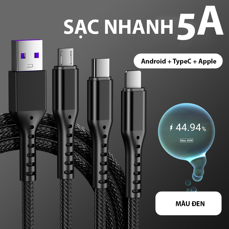 Cáp Sạc Nhanh USB 3 Trong 1 Chất Lượng Cao 5A, Iphone, Android, TypeC