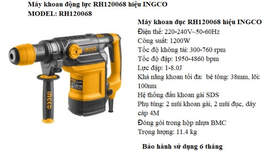 38mm Máy khoan búa 1200W INGCO RH120068