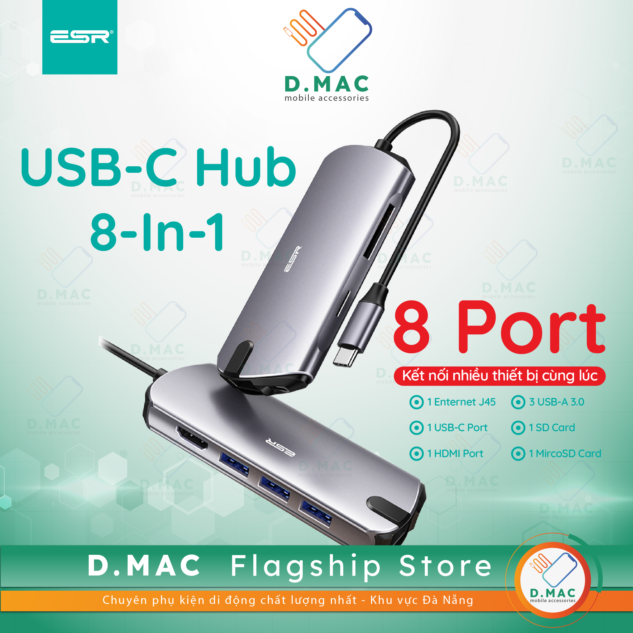 D.MAC Hub USB type C Esr 8-in-1/6-in-1 USB 3.1/3.0