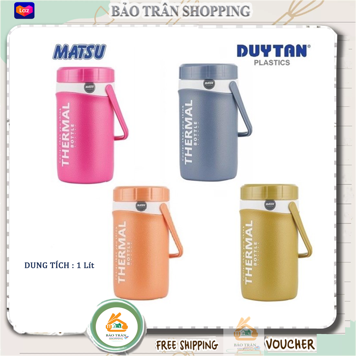 Bình giữ nhiệt nhựa 1 lít Matsu Hàng Chính Hãng. Bình đựng đá giữ nhiệt. Bình nóng lạnh