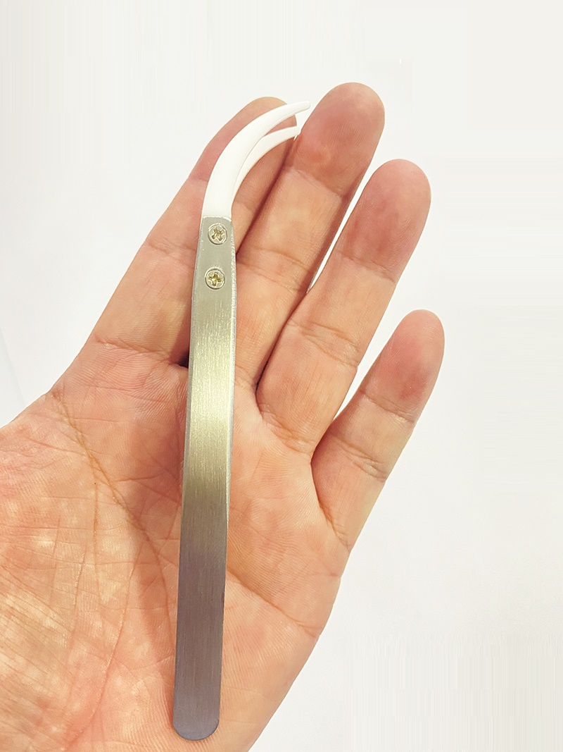 Nhíp sứ trắng Đầu CONG, nhíp gốm chịu nhiệt độ nóng, cứng bền khỏe, cán cầm bằng thép không gỉ, dày dặn Gắp Linh Kiện Điện Tử Chống Nhiễm Từ, không dẫn điện điện dùng hàn bảng mạch, làm bông Bacon cho RDA, RTA