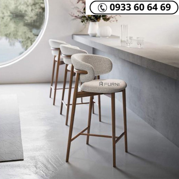Ghế bar ăn nhà hàng có nệm cb leo-75f nội thất furni ghế ngồi café tựa lưng khung chân gỗ cao cấp hcm