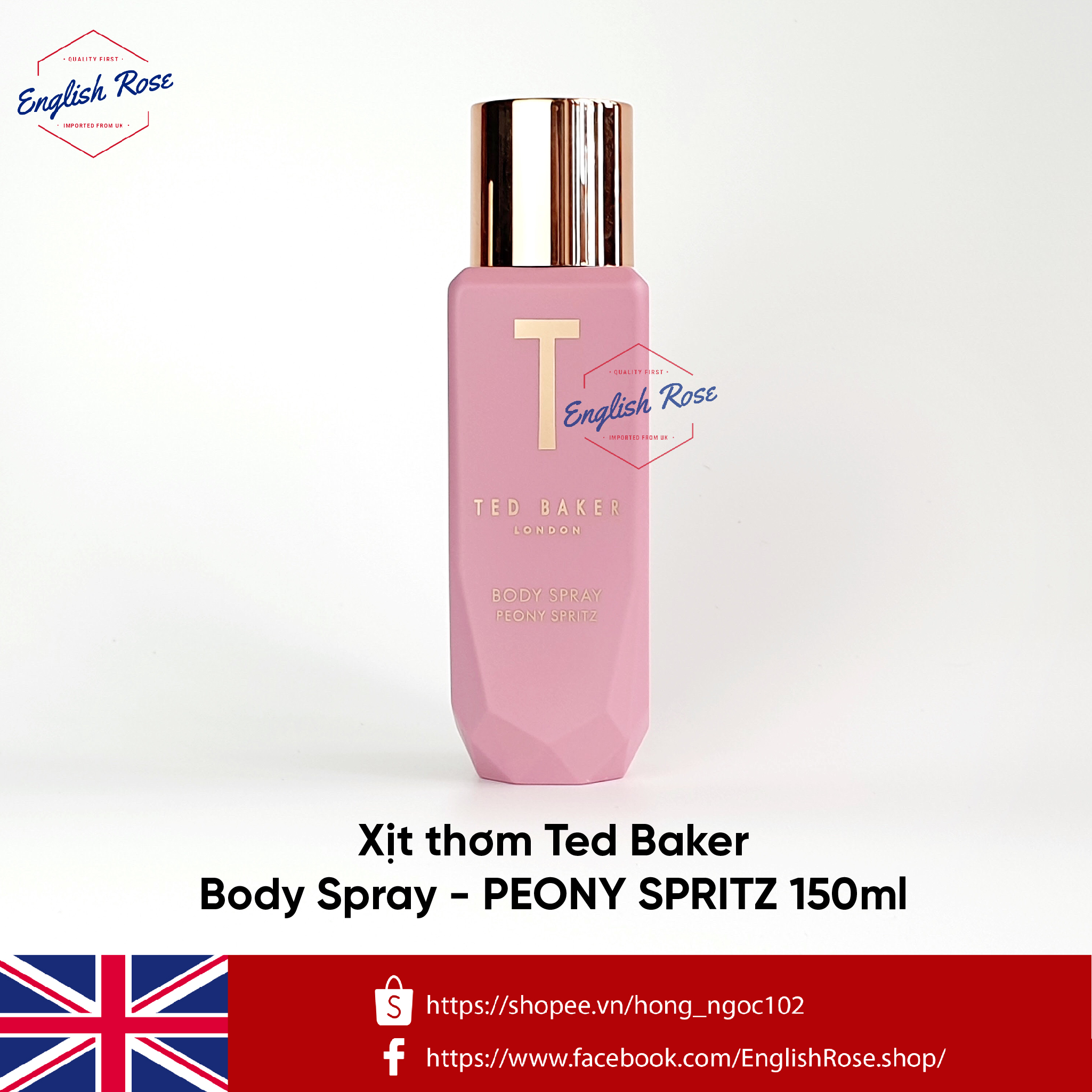 (Bill UK) Xịt thơm Ted Baker Body Spray 150ml (Hồng - PEONY SPRITZ)