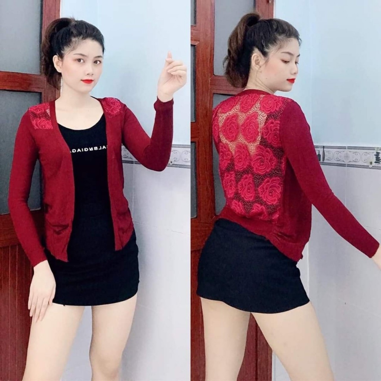 Áo khoác len phối ren lưng sao nhiều màu
