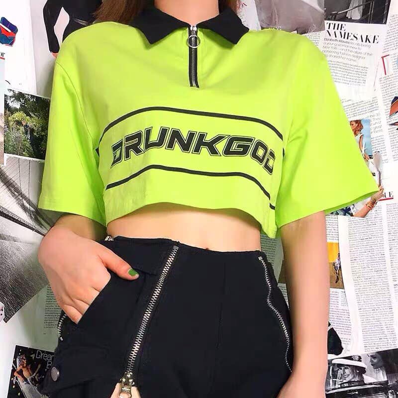 [HCM]Áo croptop nữ in hình DRUNKGOD cực hot