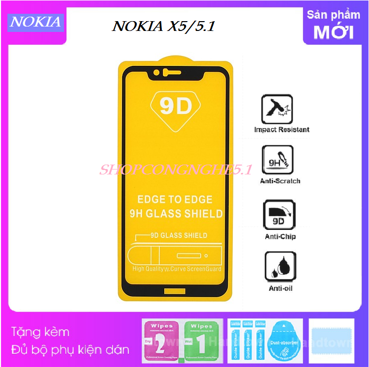 Kính Cường Lực 9D dành cho Nokia X5/5.1 plus Full Màn Hình Full Keo