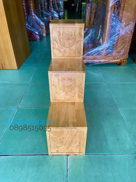 Bục tam cấp bàn thờ thần tài khắc Hoa Sen ( Hàng loại 1 100% Gỗ )
