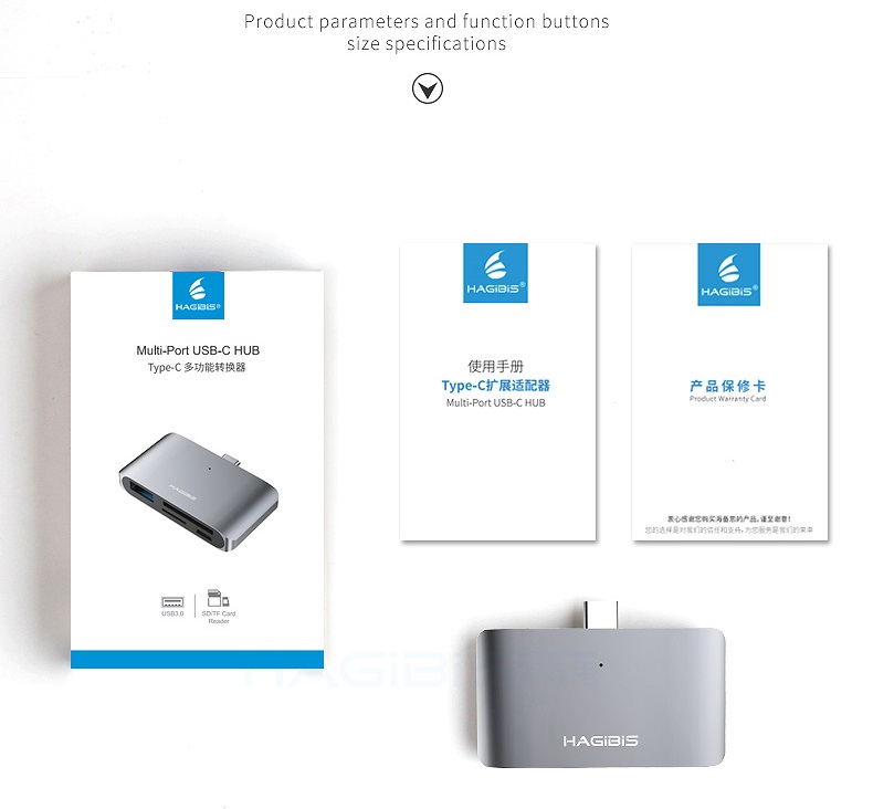 Cáp đa năng Hagibis Usb Type C To SD/TF Card/USB