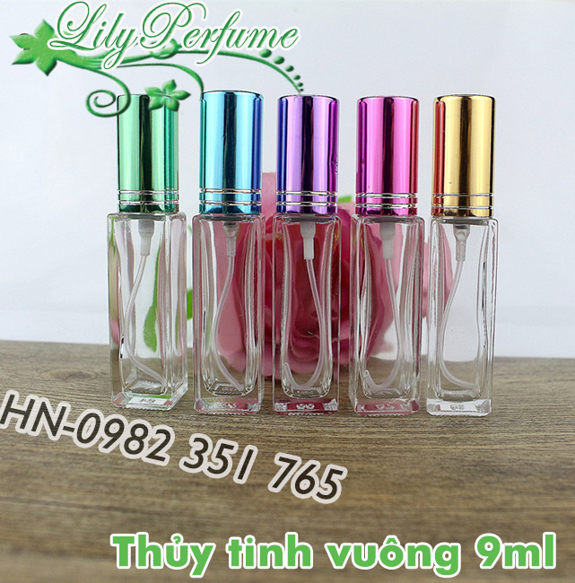 Lọ chiết nước hoa thủy tinh 9ml trụ vuông (Ống chiết nước hoa/ Chai chiết nước hoa/ Vỏ chiết nước hoa)