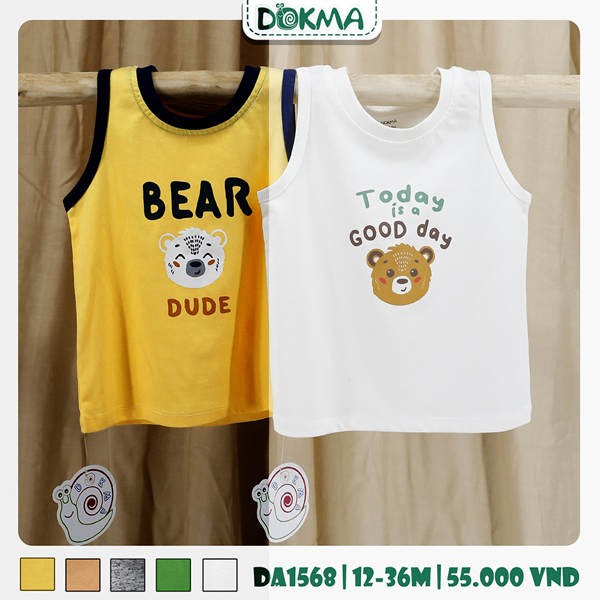 Áo 3 lỗ sát nách bé trai Dokma - chất cotton hữu cơ mềm mát, co giãn, thấm hút tốt