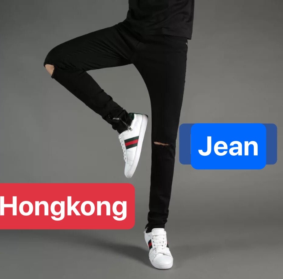 QUẦN JEAN NAM CHẤT BÒ ĐEN RÁCH GỐI QUẢNG CHÂU CO GIÃN NHẸ CAO CẤP DB-50 - HONG KONG FASHION