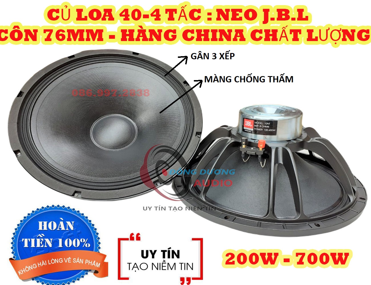 LOA BASS 40 TỪ NEO JB L COIL 75MM MẶT BÍCH TRẮNG - CỦ LOA 4 TẤC TỪ NEO