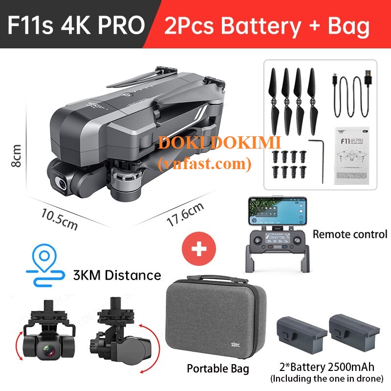 Flycam SJRC F11s 4K Pro 2021 3KM  - F11s 3km - 2 Trục Gimbal EIS Chống Rung - hàng chính hãng - BH 3 tháng